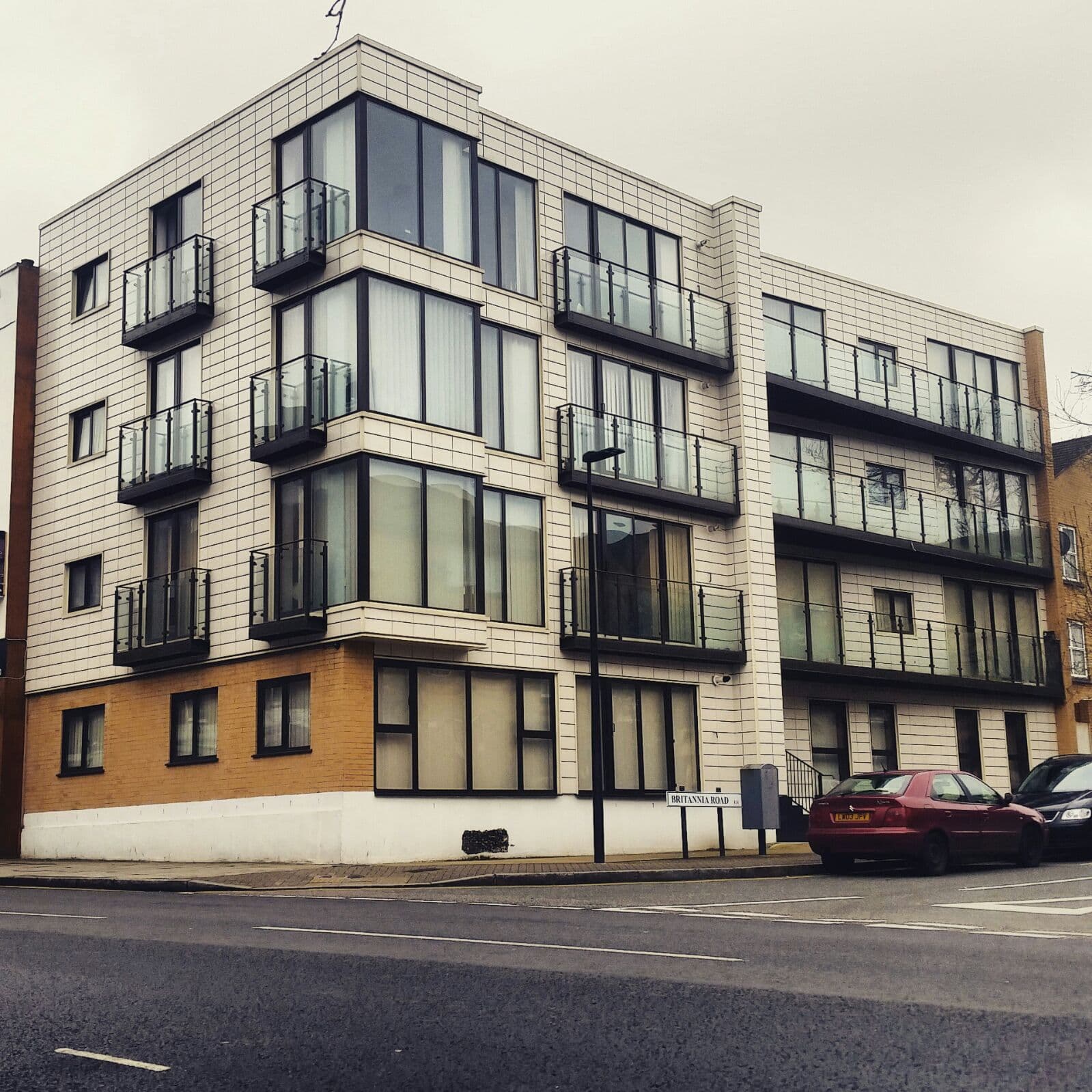 Modern property with aluminium casement windows and juliet balconies showing slim frame profiles