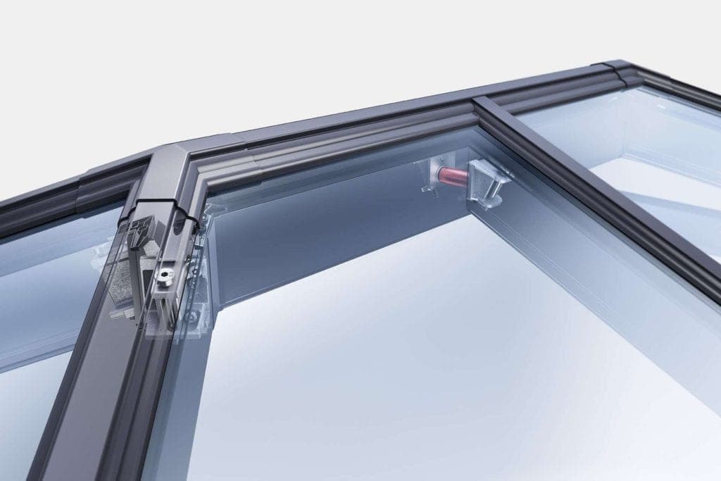 Korniche slim-ridge aluminium roof lantern over a contemporary UK kitchen