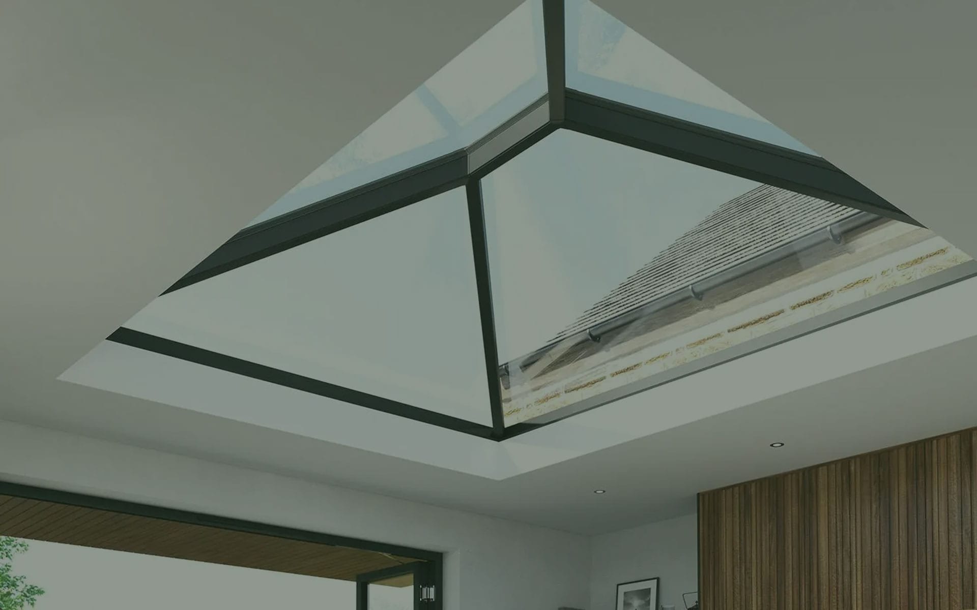 Slimline aluminium roof lantern on flat roof extension