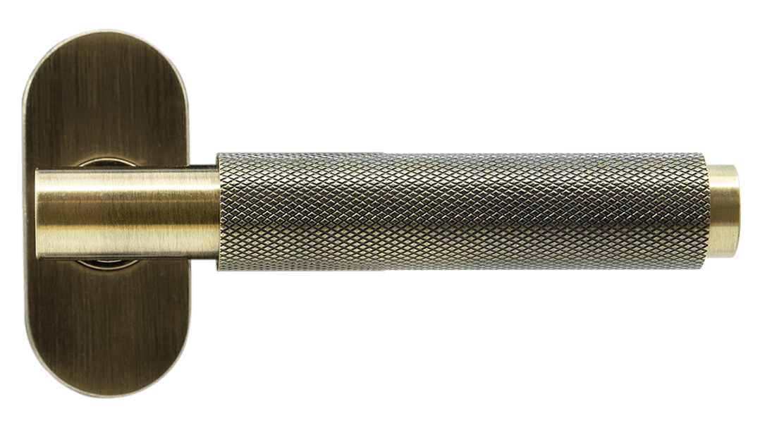 Origin Signature Knurled External Door handle in Antique Brass finish