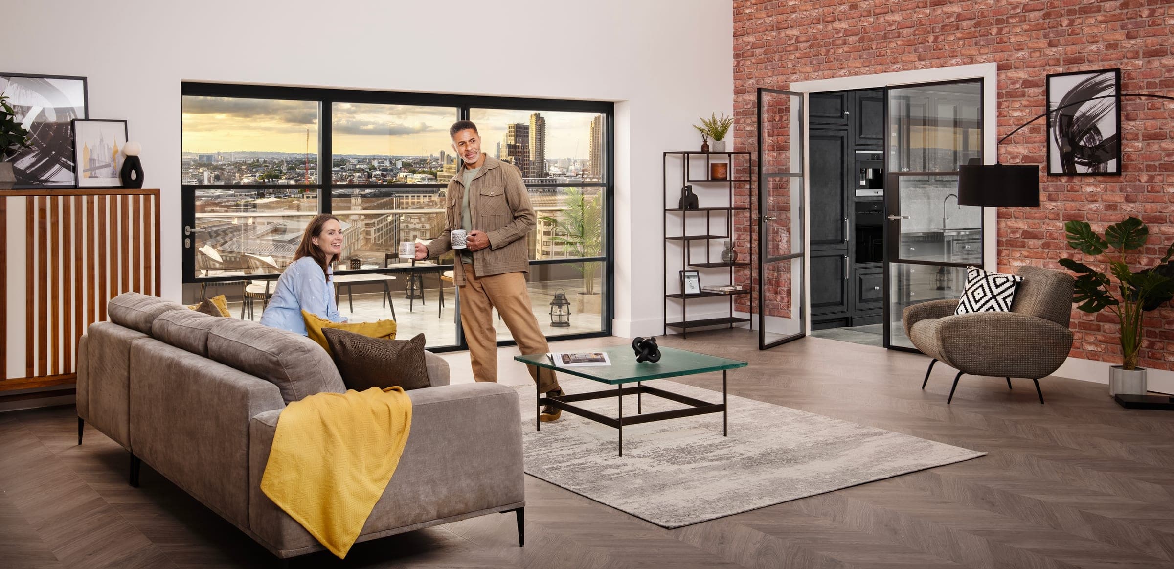 Origin OB-36+ Soho External Doors in a contemporary apartment living space with industrial design language