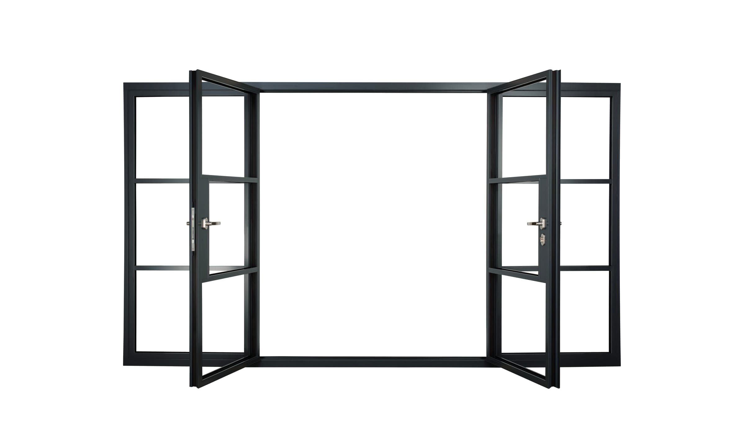 Origin OB-36+ Soho External Doors open onto a contemporary residential setting with industrial-style framing