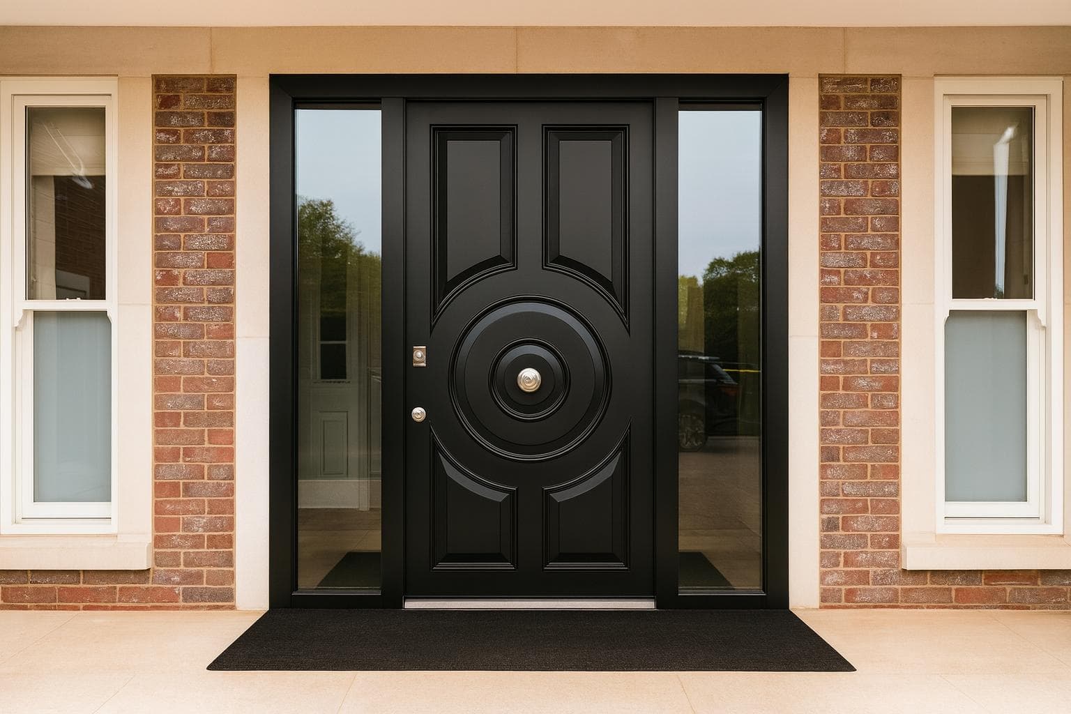 SteelR bespoke black steel entrance door with circular medallion design