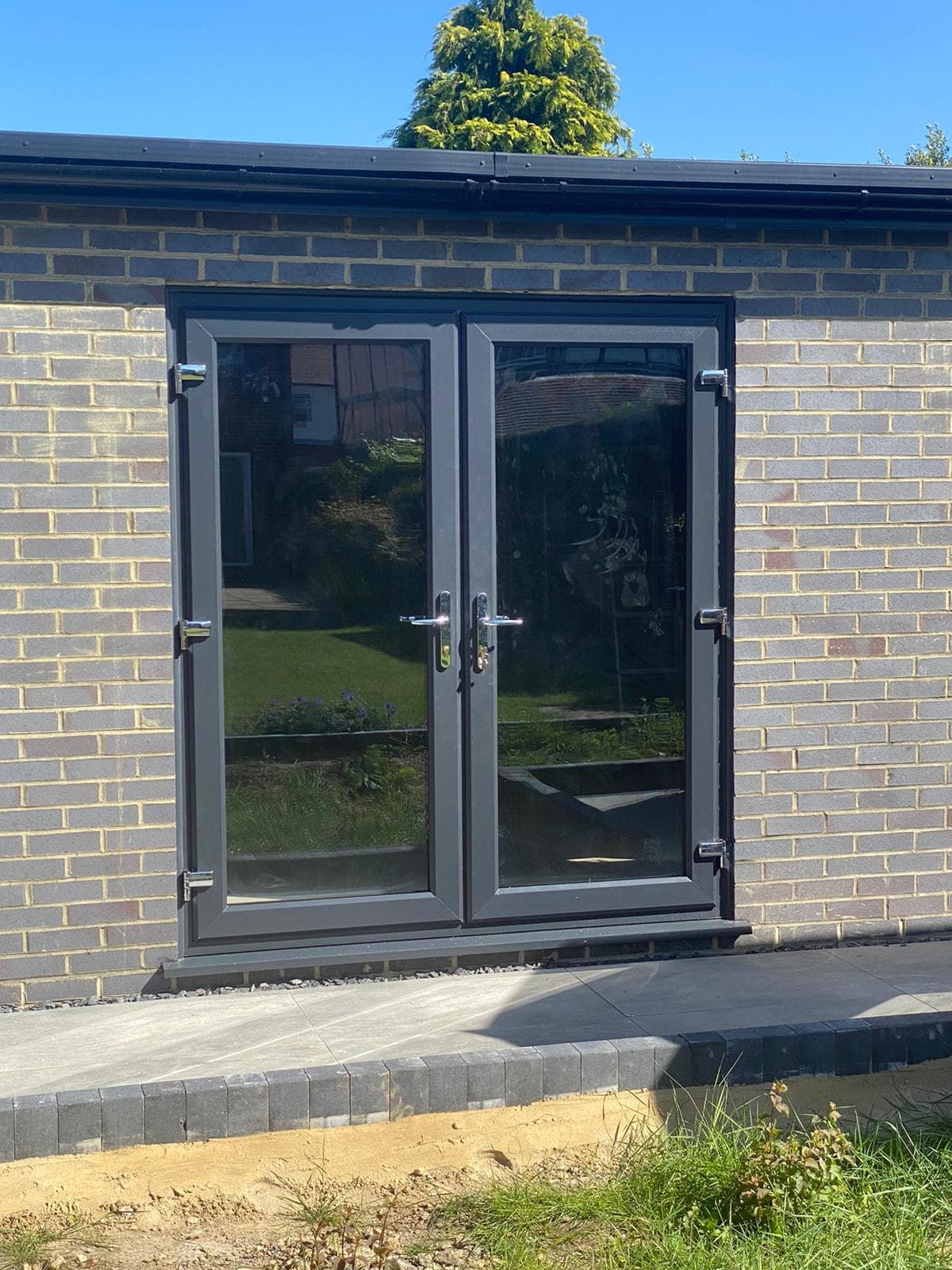 Anthracite uPVC French doors on extension