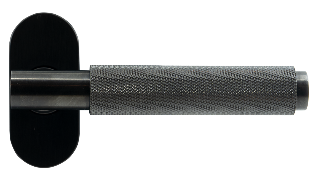 Origin Signature Knurled Internal Door handle in Brushed Black finish, the most-specified for industrial broken-plan layouts
