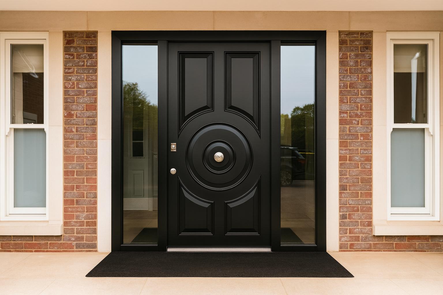 SteelR bespoke black steel entrance door with circular medallion design